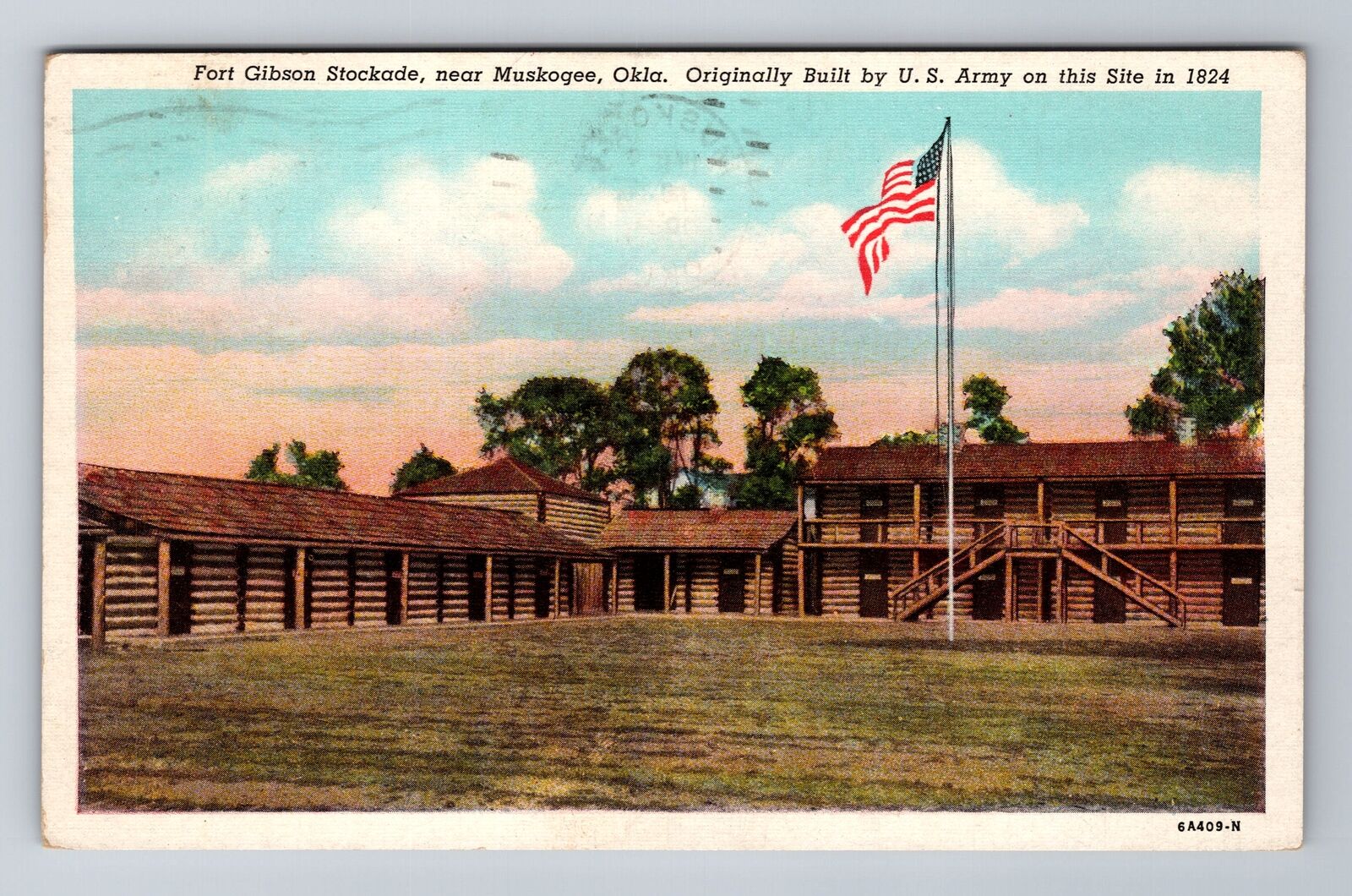 Fort Gibson OK-Oklahoma, Fort Gibson Stockade, Antique Vintage Souvenir Postcard