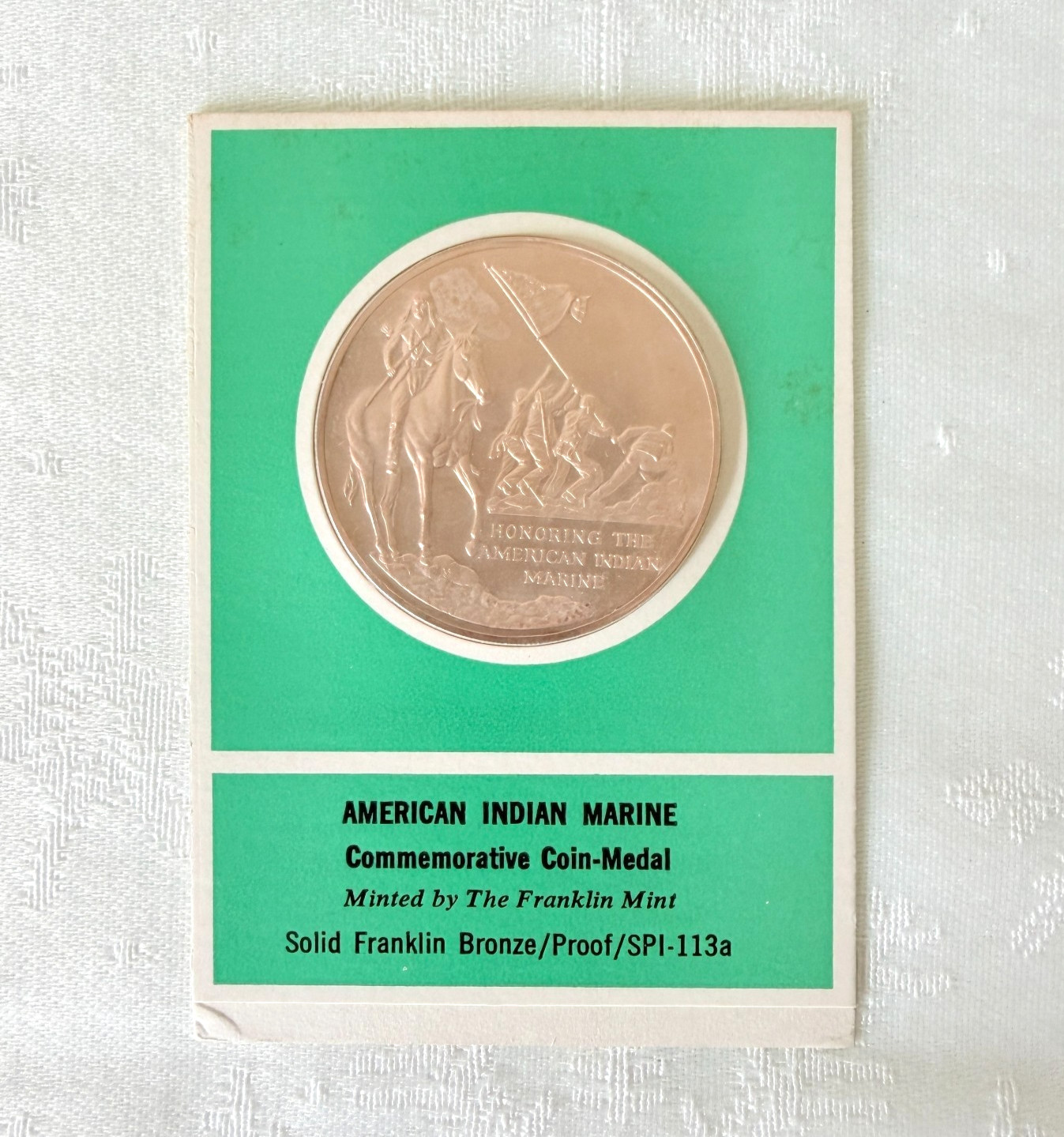 FRANKLIN MINT American Indian Marine Coin - Medal Fourth Marine Division Assoc