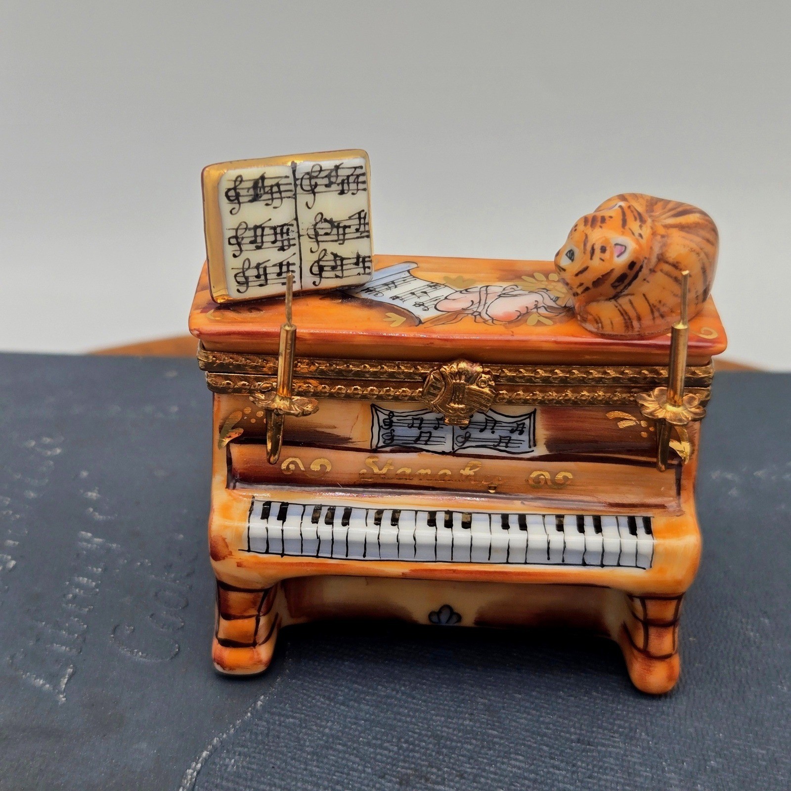 Vintage Limoges Trinket Box Piano Cat Candelabra Ballerina La Gloriette Painted
