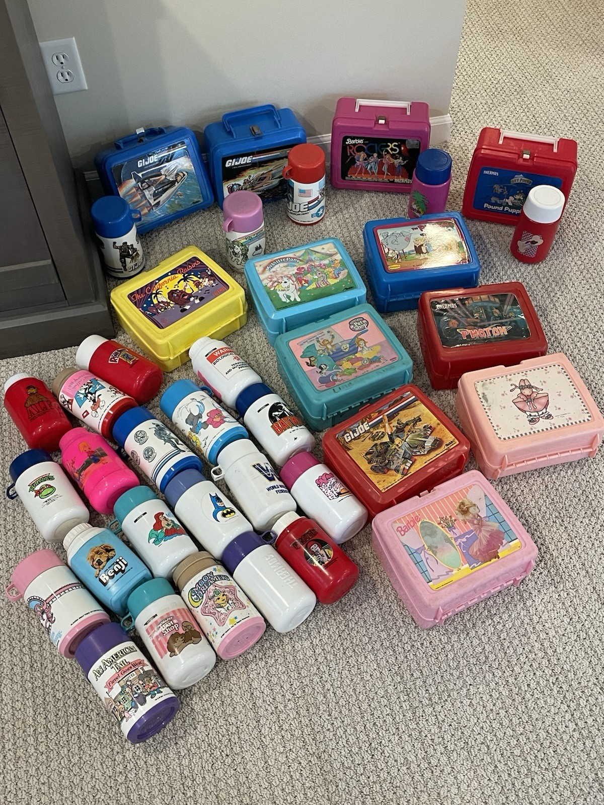 Vintage Estate Plastic Lunchbox Lot Collection, GI Joe, Barbie, Batman