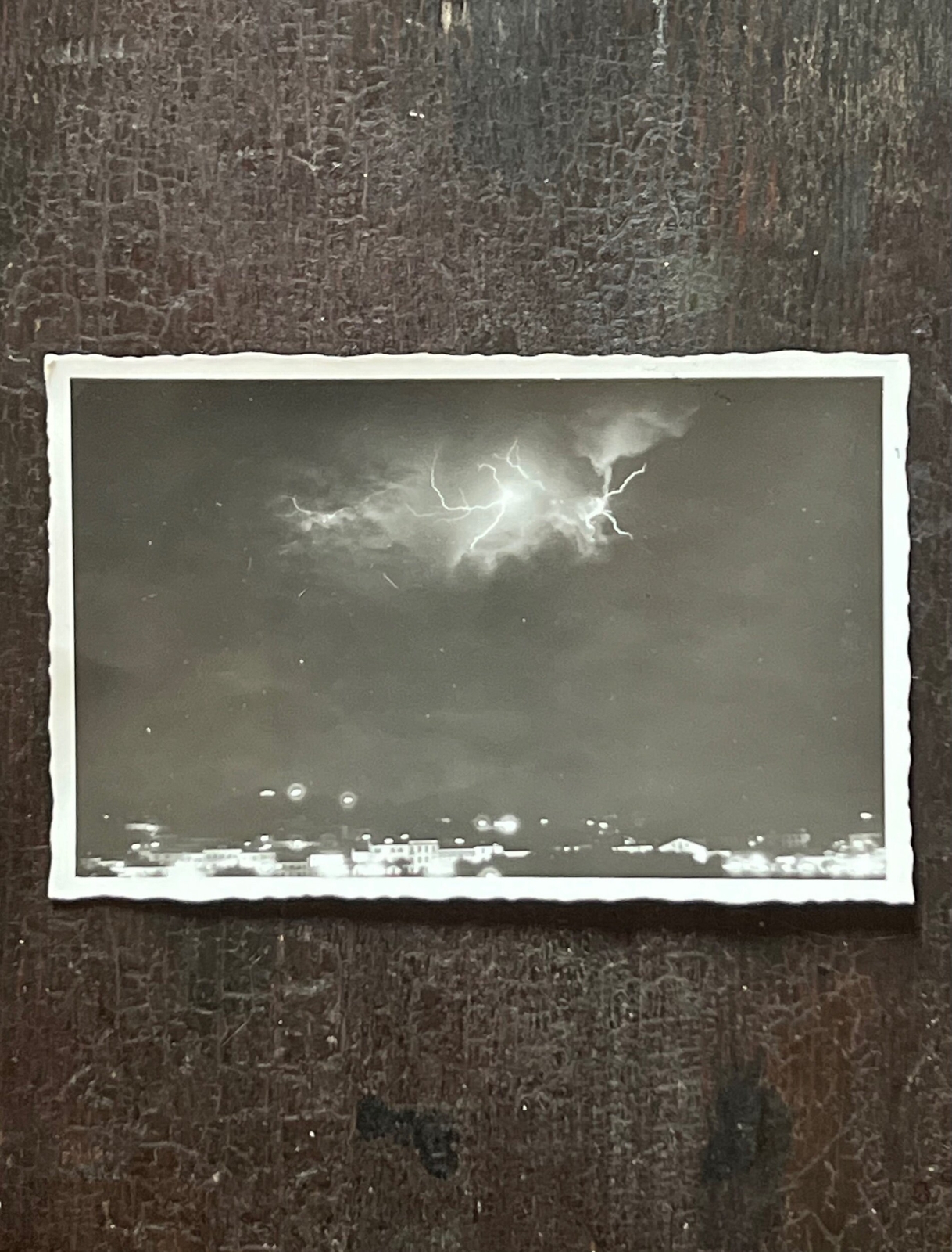 Real-Photo Postcard/Press-Photo of Volcano Eruption with Lightning, c. 1957