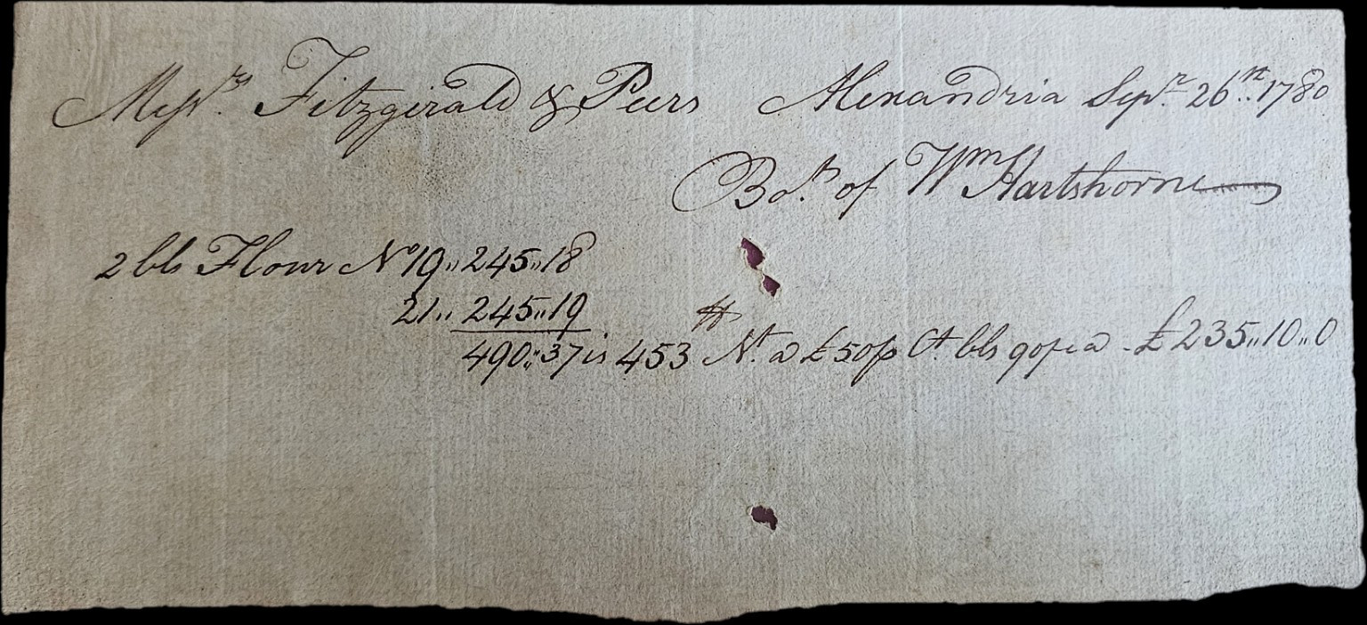 1780 Rev War Bill of Sale Alexandria Hartshorne,John Fitzgerald,Valentine Peers 1780 Rev War Bill of Sale Alexandria Hartshorne,John Fitzgerald,Valentine Peers