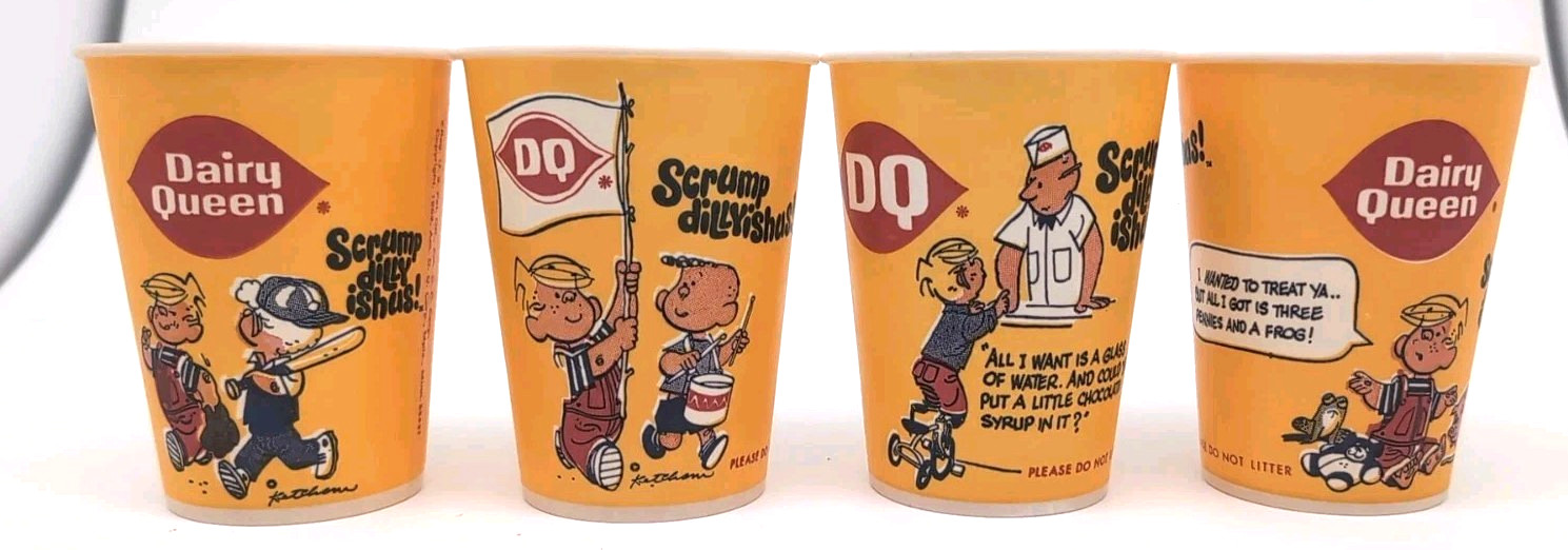 SET OF 4: Vintage NEW OLD STOCK Wax DAIRY QUEEN CUP Dennis the Menace 4 VARIANTS