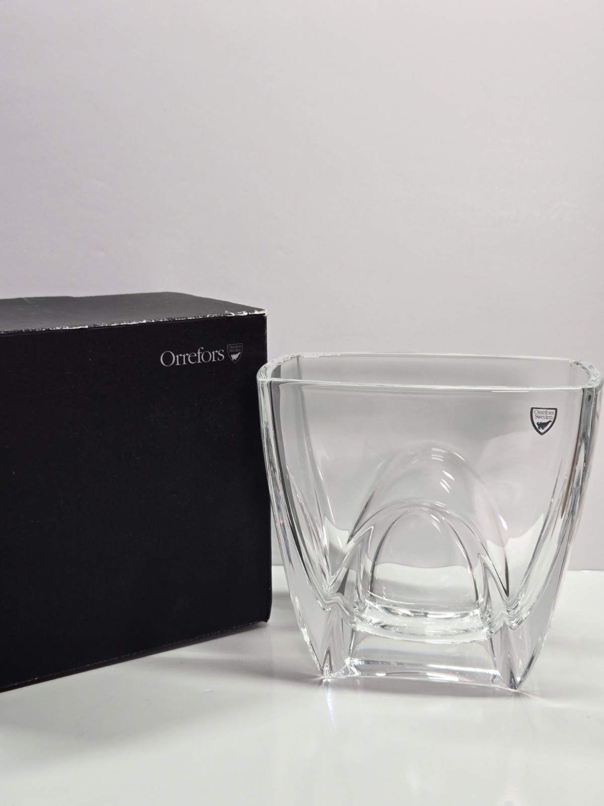 Orrefors Sweden Crystal Glass Rectangular Vase With Box Heavy 6.5 Inches Tall Orrefors Sweden Crystal Glass Rectangular Vase With Box Heavy 6.5 Inches Tall