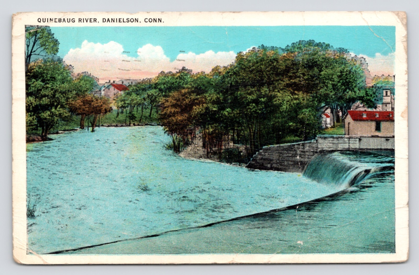 Quinebaug River Danielson Connecticut c1938 VTG White Border Postcard