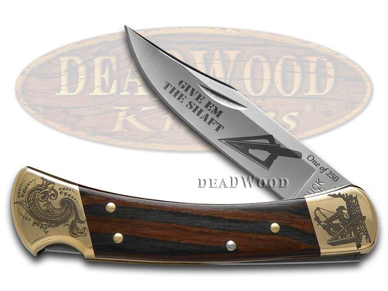 Buck 110 Folding Hunter Knife Give \'Em The Shaft Ebony Wood 1/250 Stainless