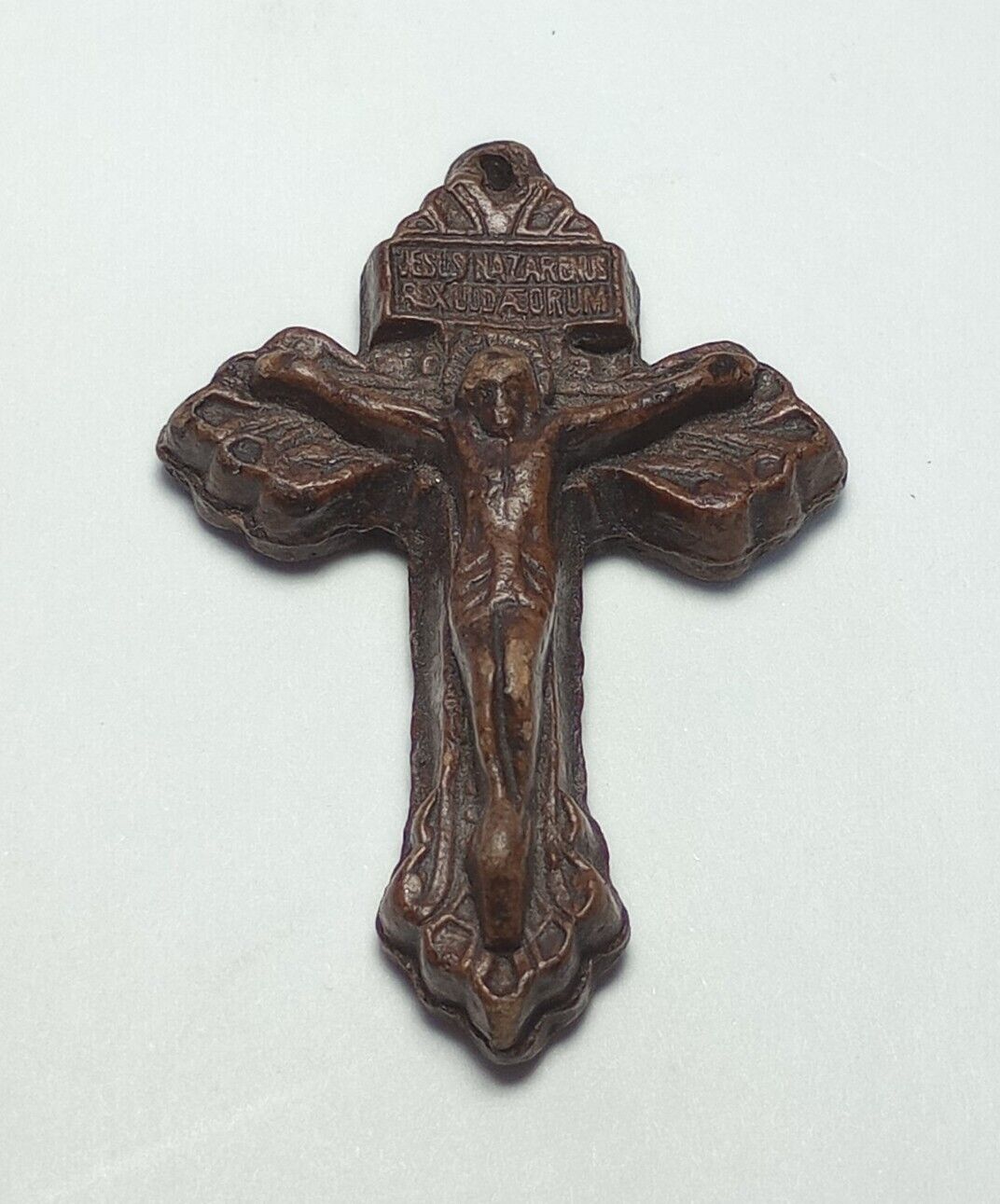 Unique Vintage Wood Composite Jesus on Cross Pendant