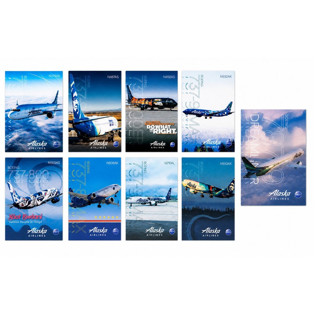 Alaska Airlines Pilot Trading Cards Complete 9 Card Fleet Set Aviation NEW