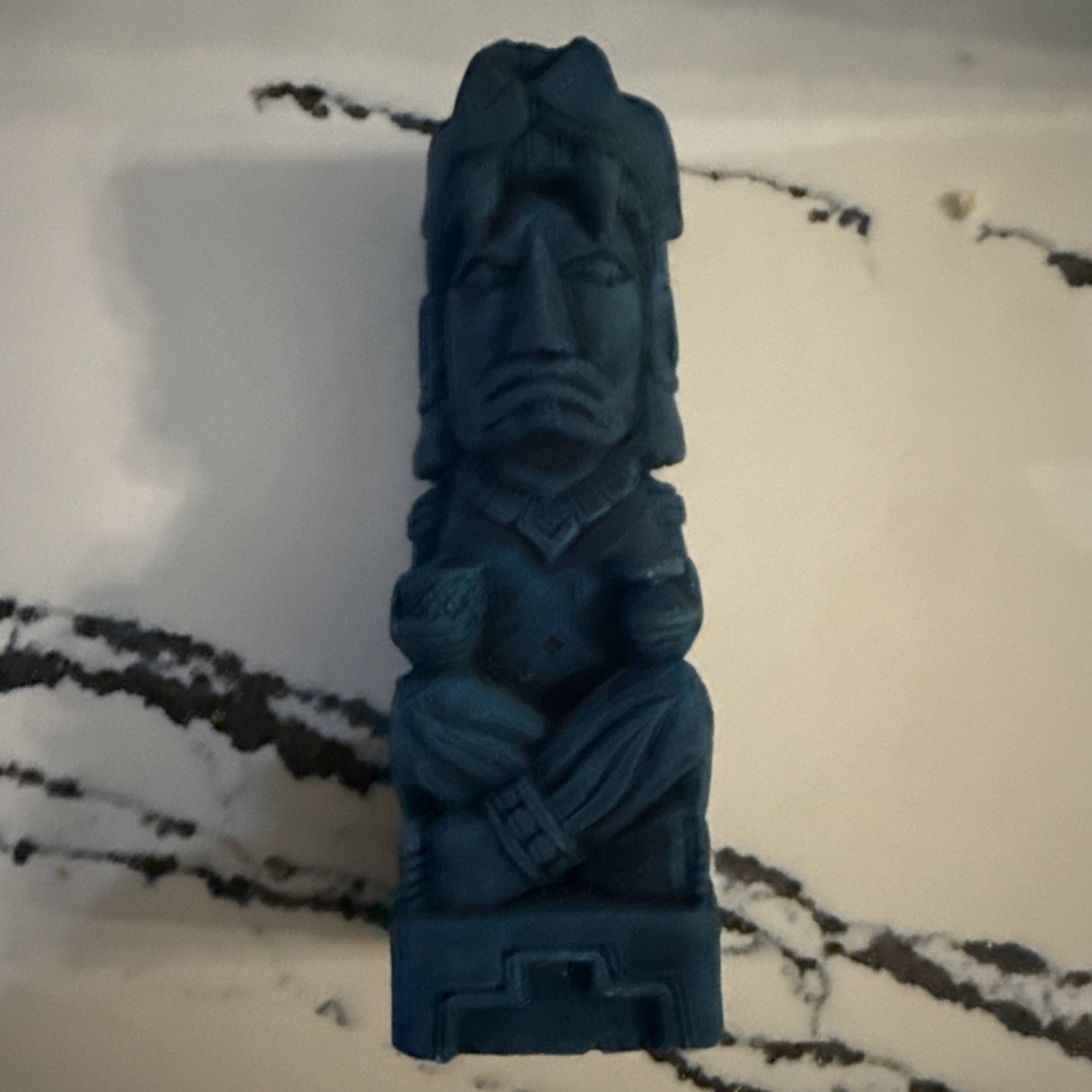 Vintage Mexican Folk Art Chalkware Aztec Mayan Warrior God Totem Statue Figurine
