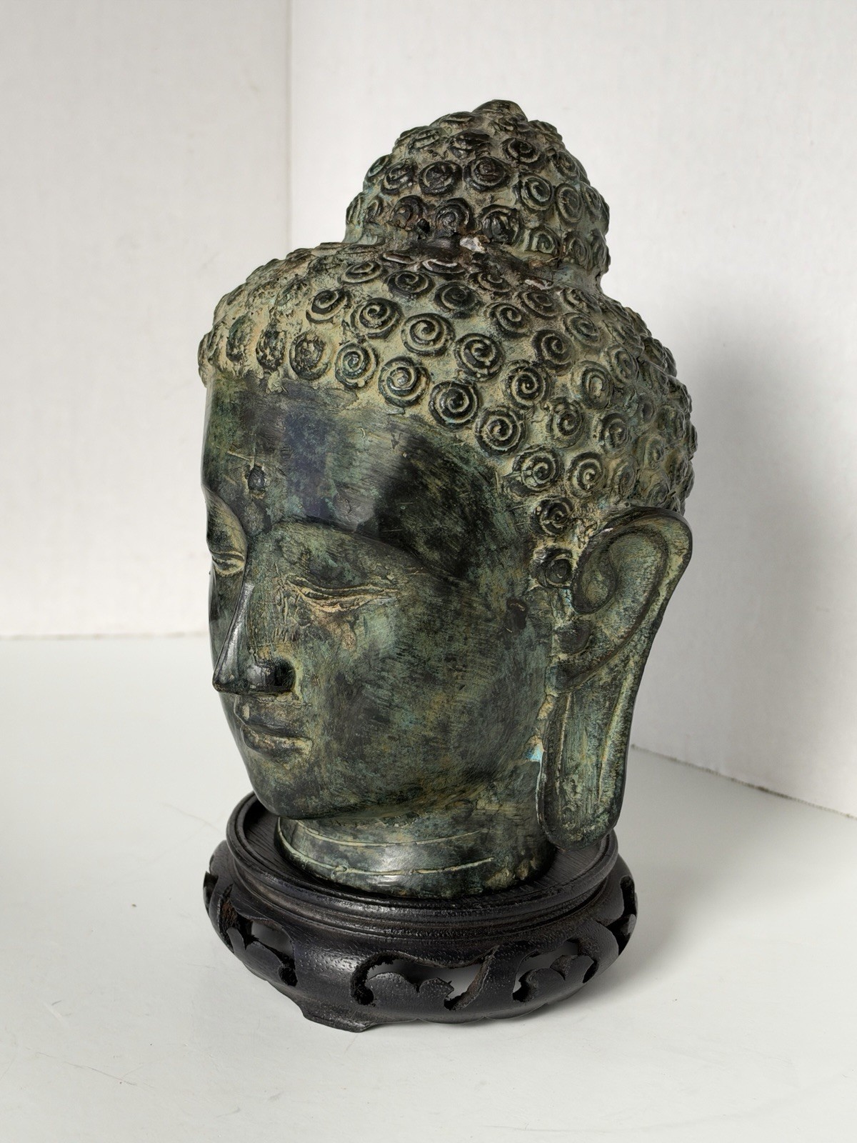 Unique Antique Southeast Asian Bronze Buddha Head Sculpture