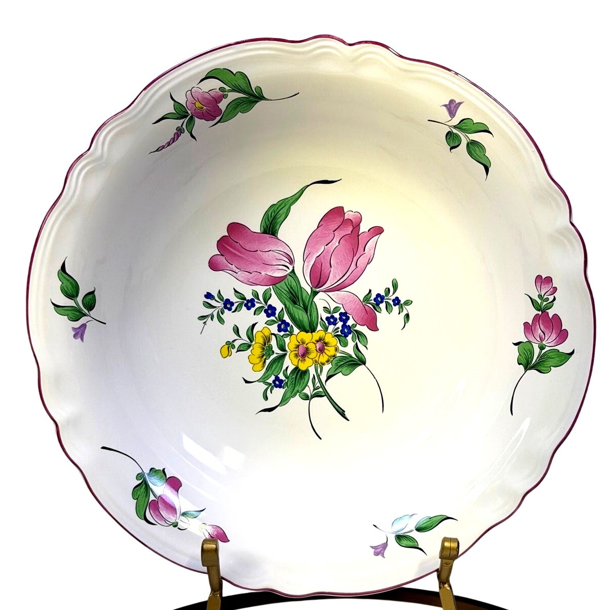 Antique K&G Luneville France Old Strasbourg Low/Fruit Pasta Bowl Floral Faience