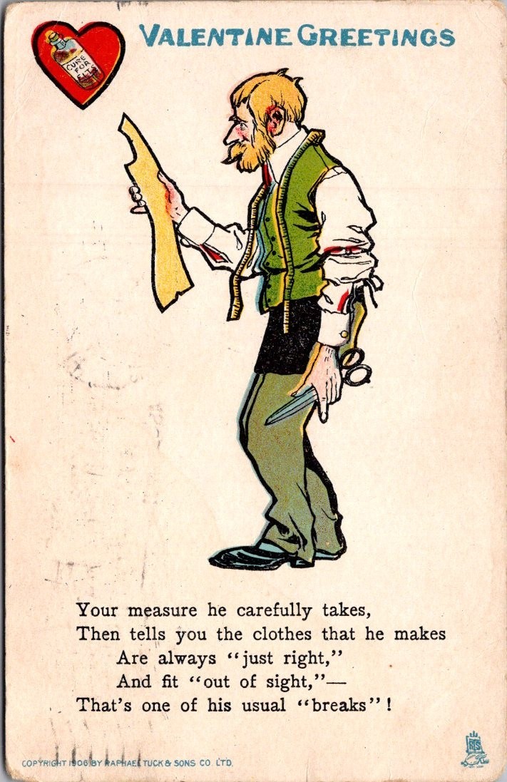 VALENTINE GREETINGS Tailor Measuring TUCK\'S c1907 UDB Postcard