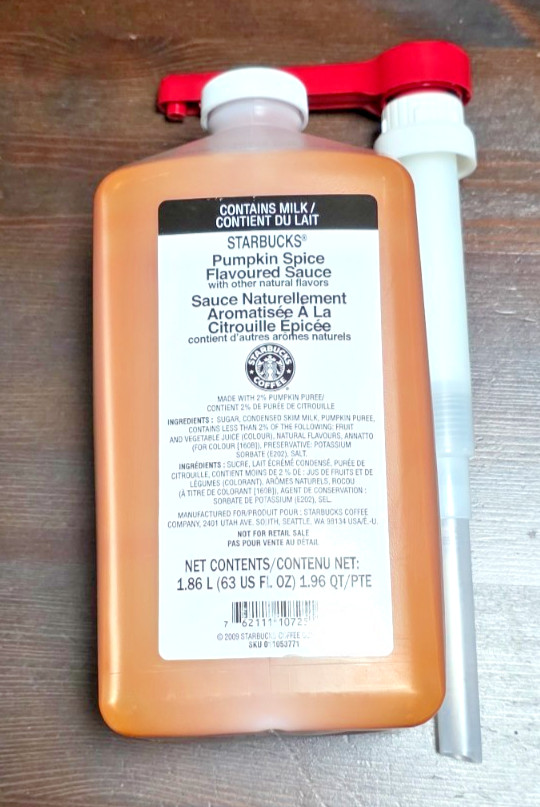 FRESH Starbucks Pumpkin Spice Sauce Syrup w/ PUMP 1.86 Liter BB 12/26 Brand New