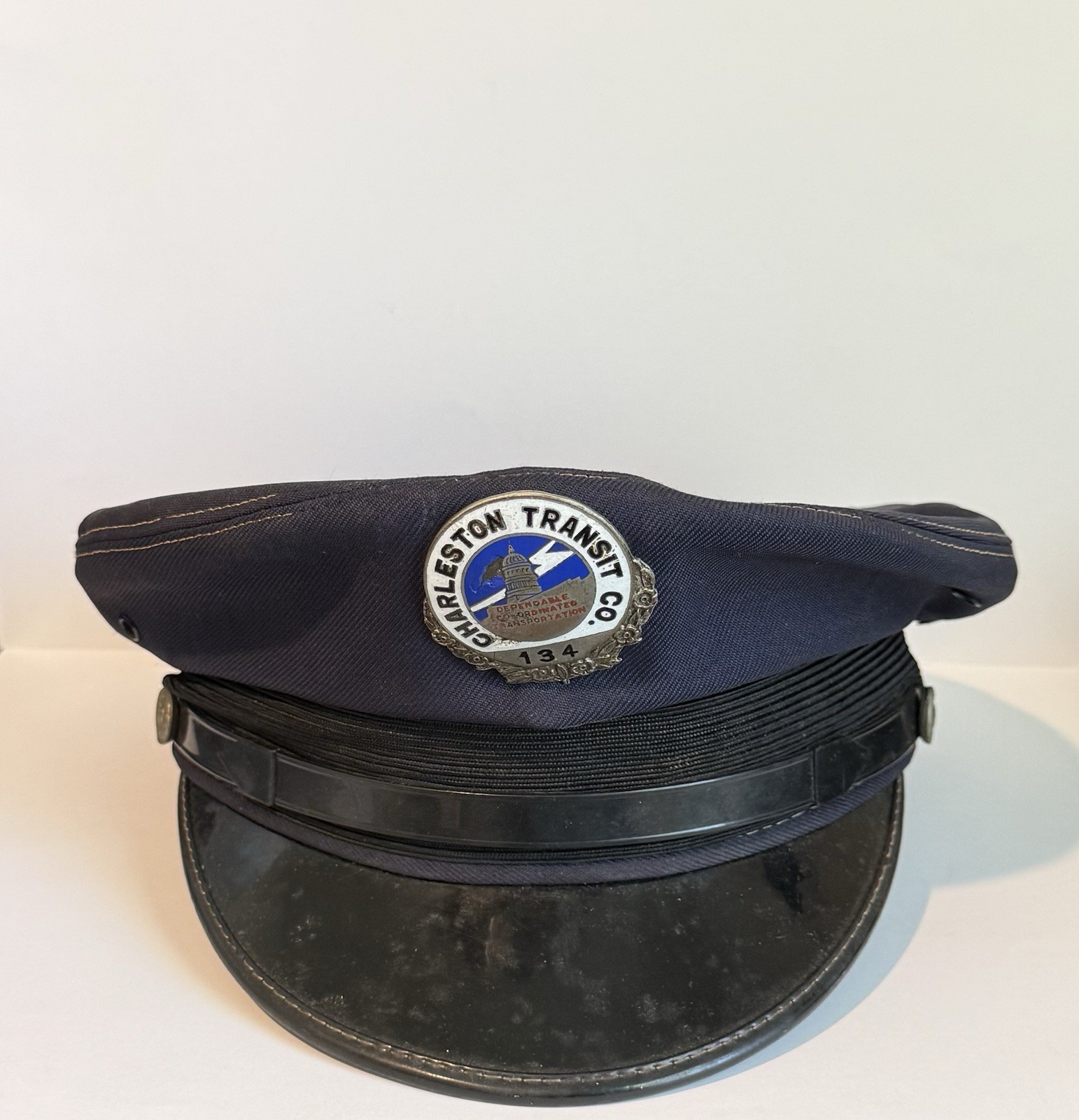 Vintage Charleston West Virginia Transit Co. Hat with Metal Conductor Badge