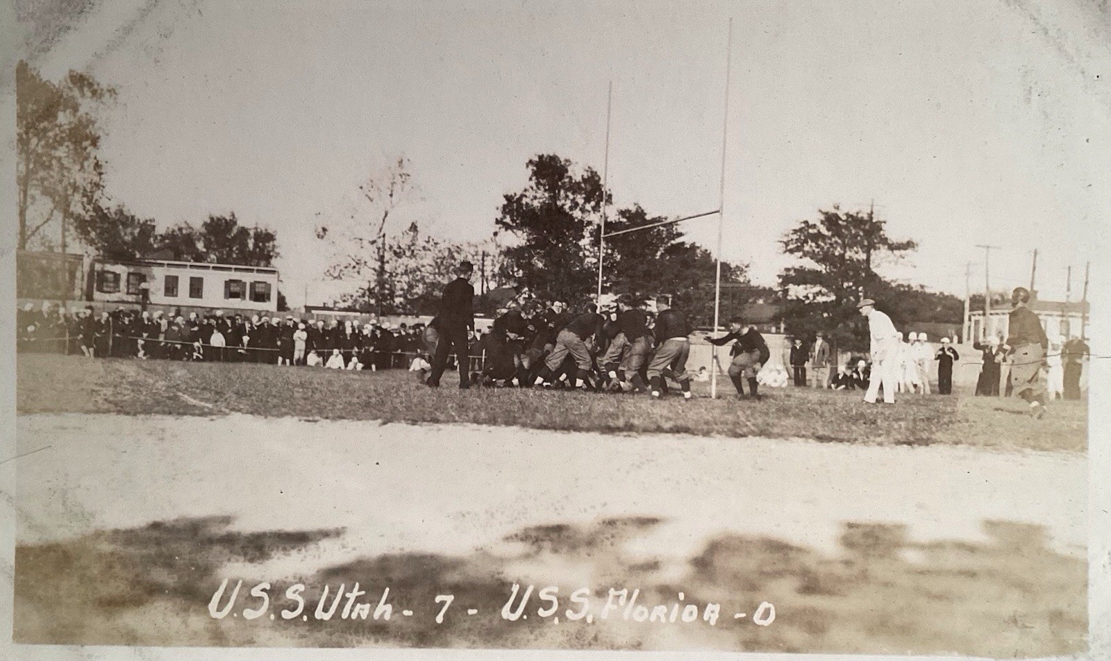 1916 WWI US Navy USS UTAH SAILORS FOOTBALL TEAM vs USS FLORIDA GAME RPPC Photo