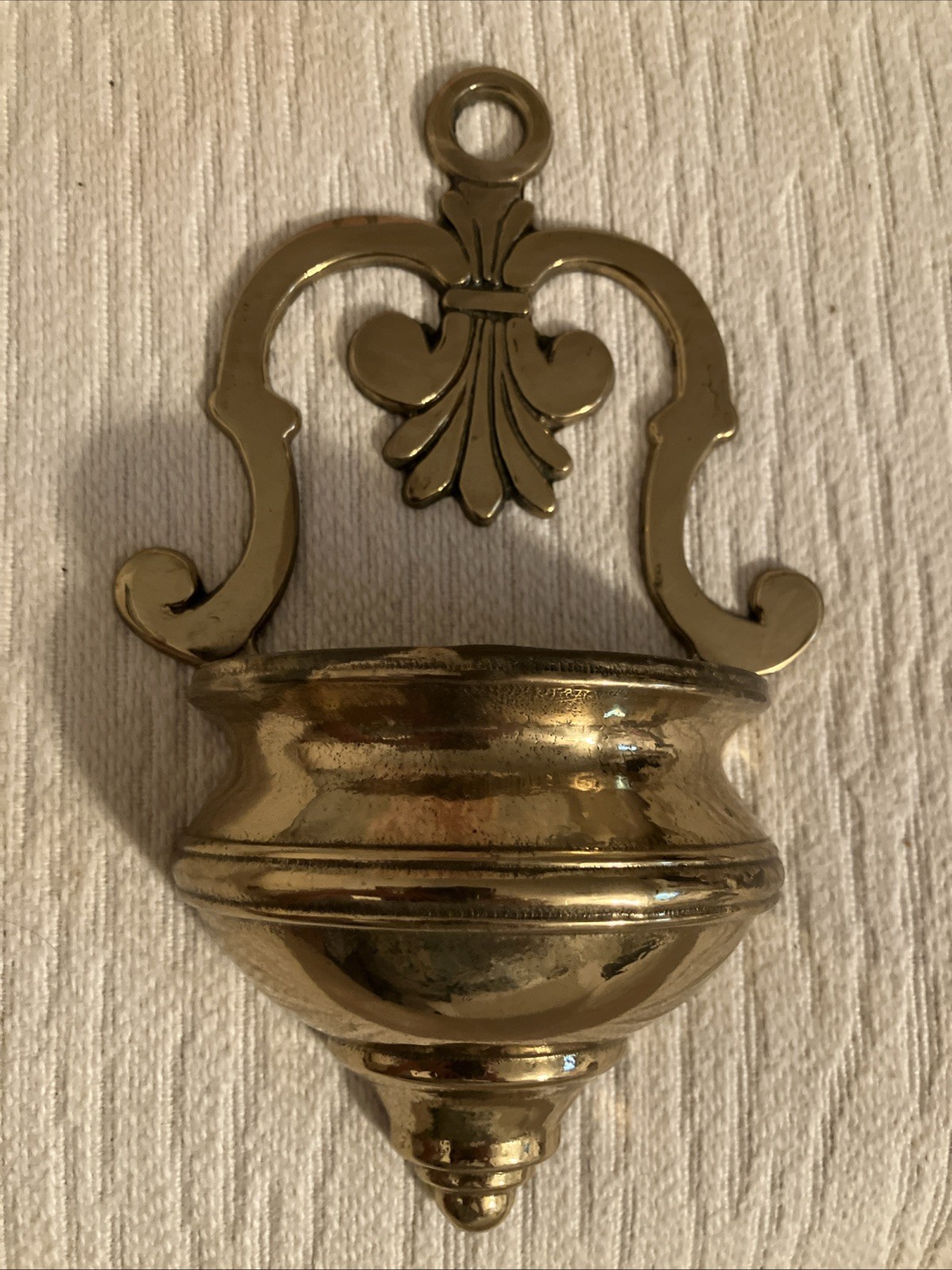 Vintage Heavy Cast Brass Holy Water Font Wall Hanging Catholic