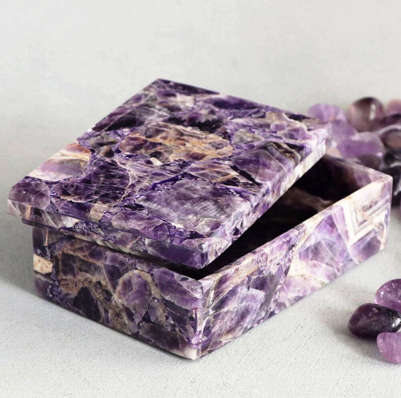 Resin with Purple Amethyst Jewelry Box Rectangle Marble Decorative Box for Table