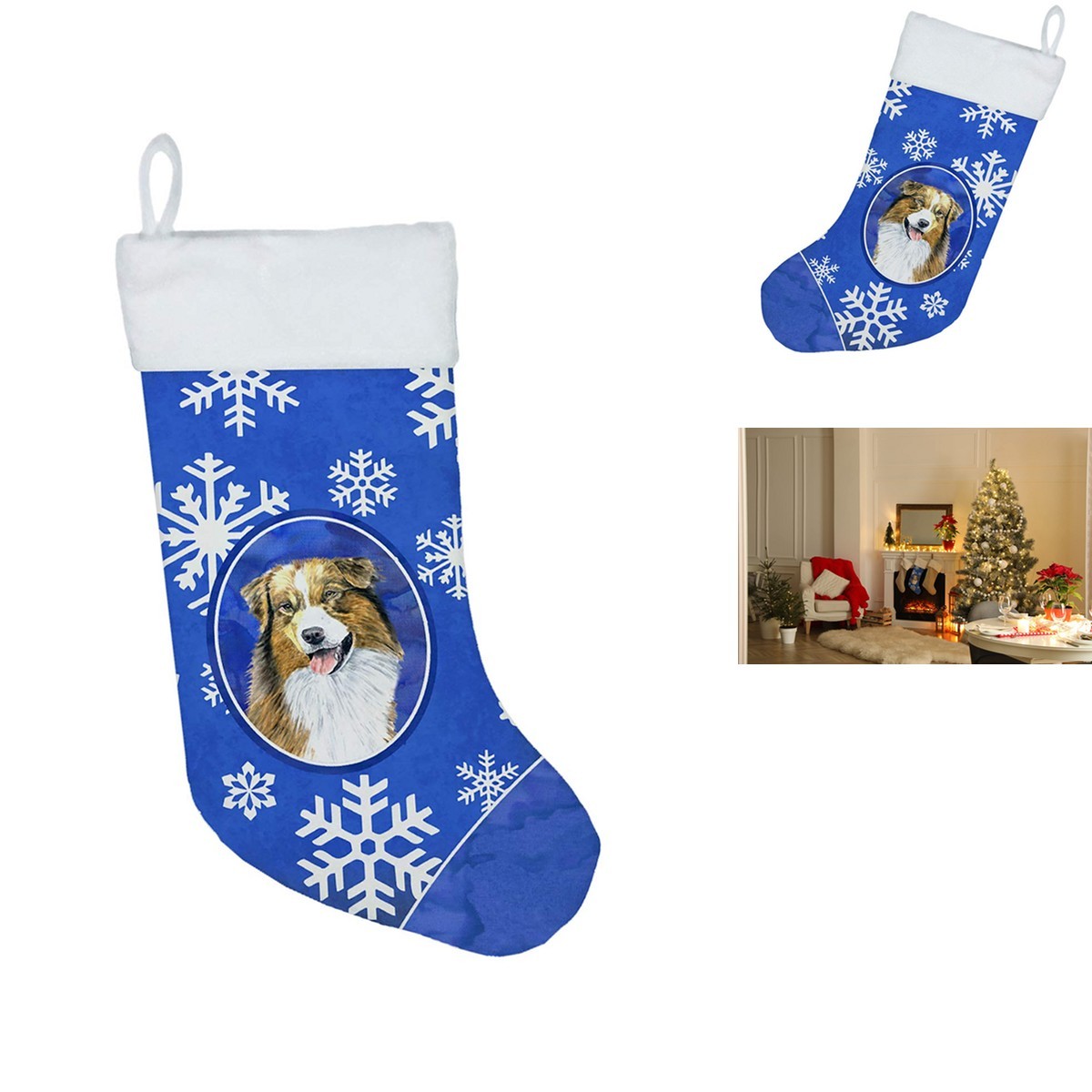 Caroline\'s Treasures SC9397-CS Australian Shepherd Snowflakes Christmas Stocking