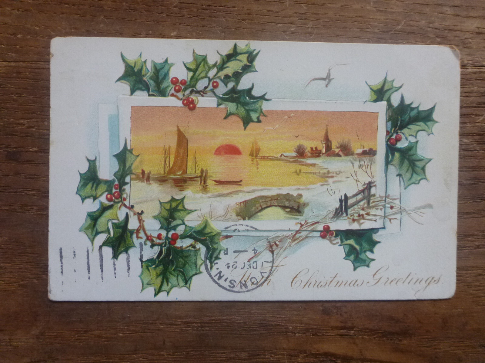 1907 CHRISTMAS GREETINGS 'TUCK' EMBOSSED POSTCARD P/M BUFFALO, NY