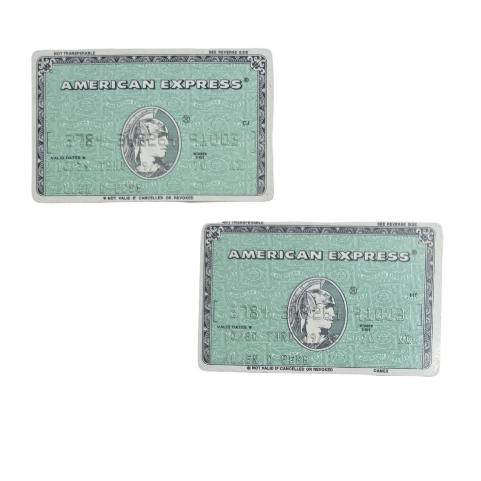 Vintage 1979 & 1980 American Express Green Card Expired Same Number
