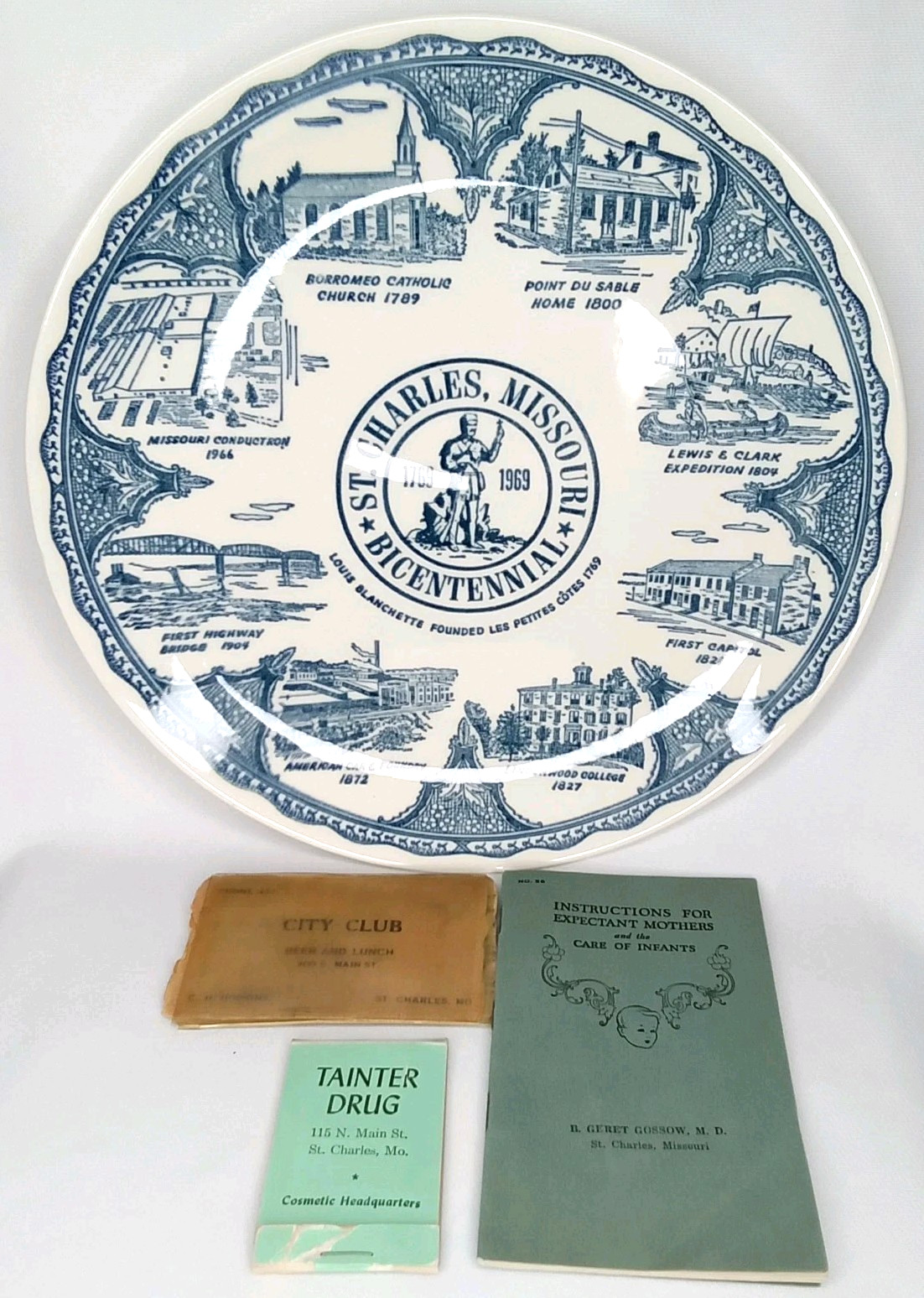 St Charles Missouri Souvenir Lot Plate Tainter Drug City Club BeerVintage 1980s