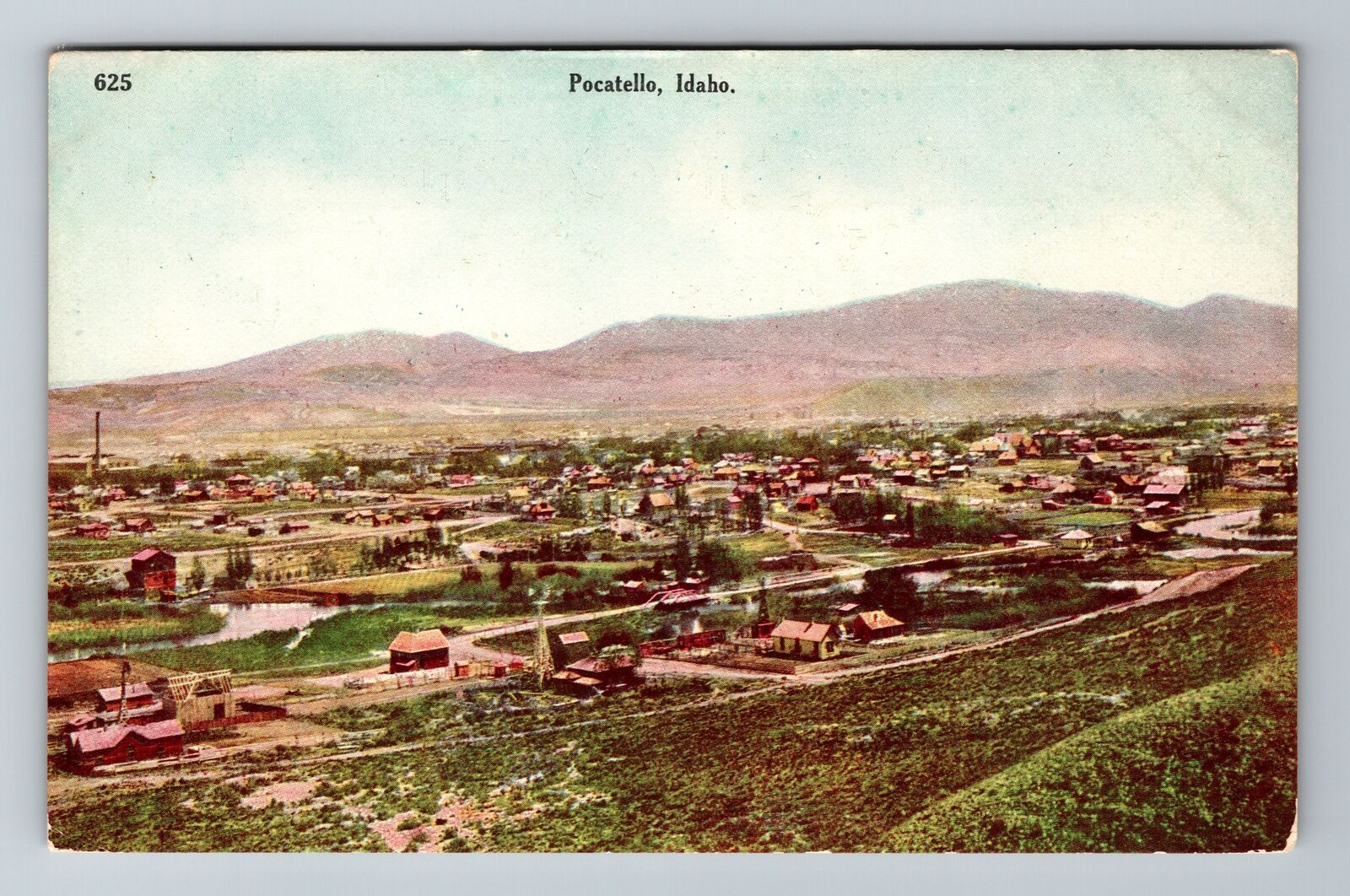 Pocatello ID-Idaho, Aerial Of Town Area, Antique, Vintage Souvenir Postcard