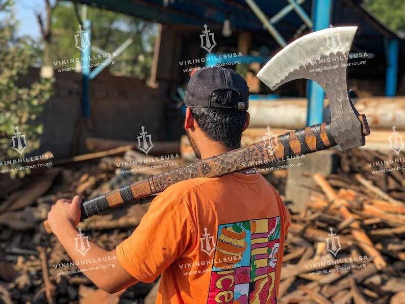 Two Handed Berserker Axe Hand Forged Norse Axe Scandinavian Viking Bearded Axe Two Handed Berserker Axe Hand Forged Norse Axe Scandinavian Viking Bearded Axe
