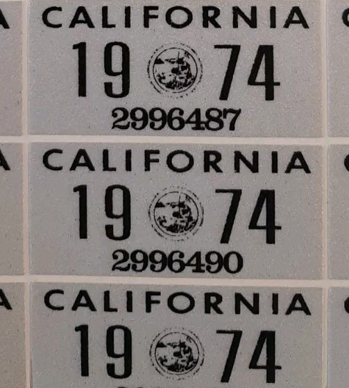 1974 California License Plate Sticker, YOM, CA, DMV, Registration 1974 California License Plate Sticker, YOM, CA, DMV, Registration