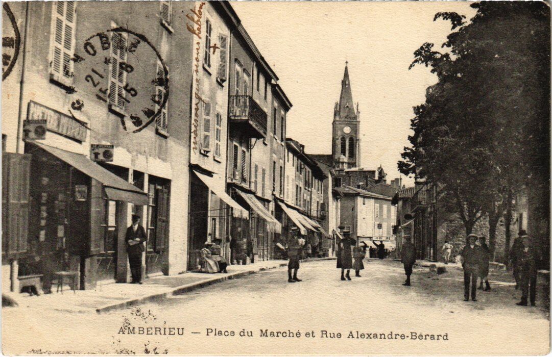 CPA Amberieu Place du Marche and Rue Alexandre Berard FRANCE (1335061)