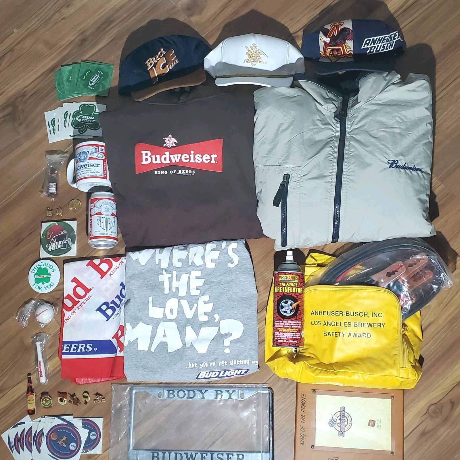 HUGE Budweiser Beer Anheuser-Busch Collectibles Lot Hats Shirts Pins Keychains