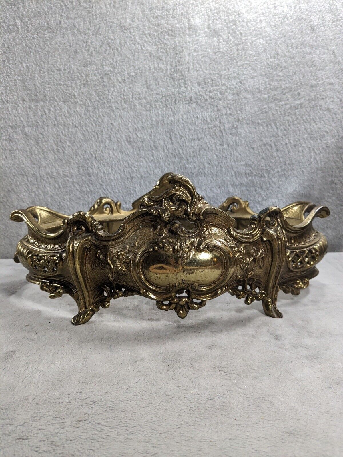 Solid Brass Rococo Style Antique Planter No Base 5.5” Tall 12 Wide