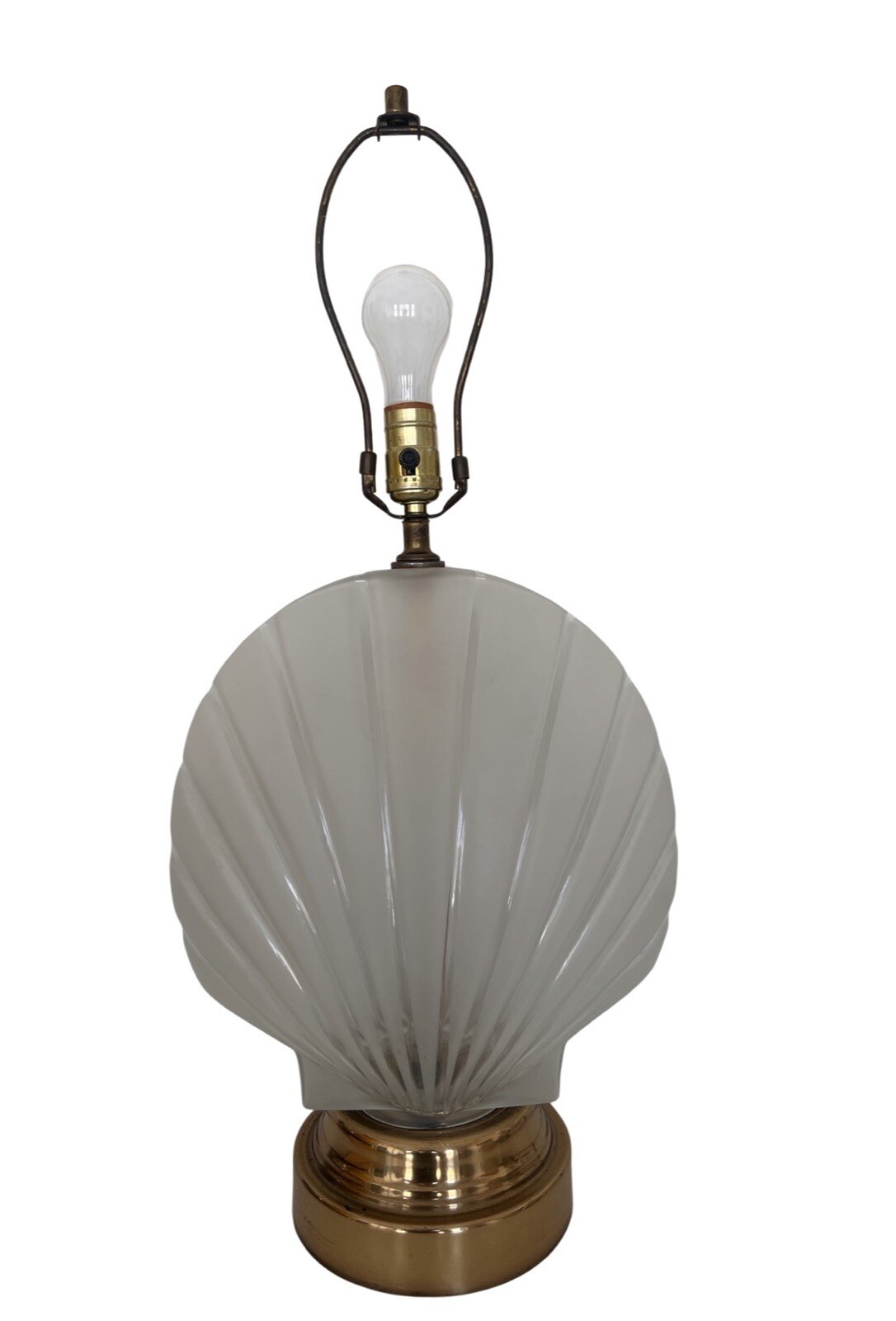 Hollywood Regency Art Deco Large Frosted Glass Clam Shell Form Table Lamp (1)