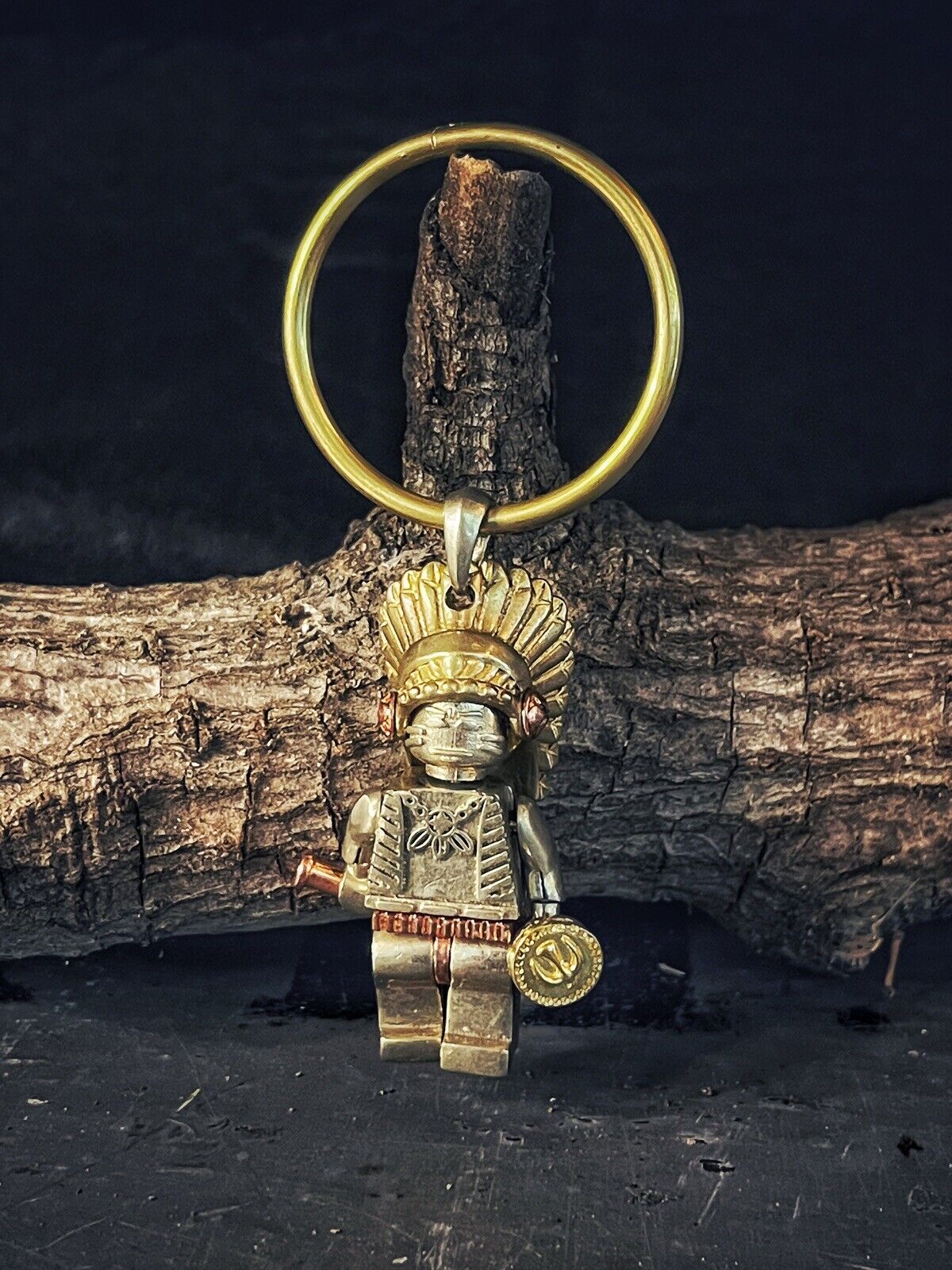 Brass LEGO Mini figure Keychain Aboriginal Inspired Wearable Art pendant