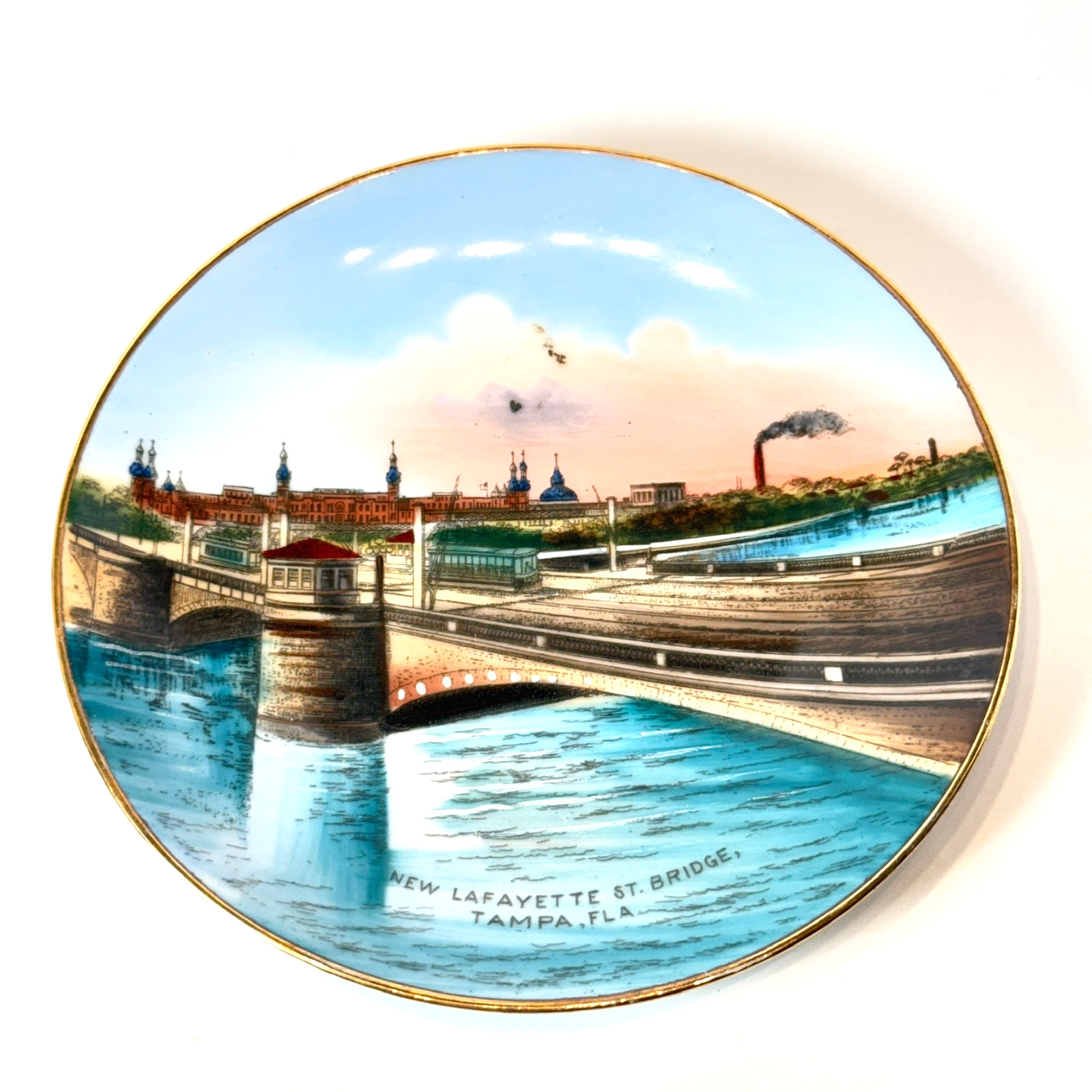 TAMPA Layfette St Bridge  FL FLORIDA Antique Souvenir China Dish Plate