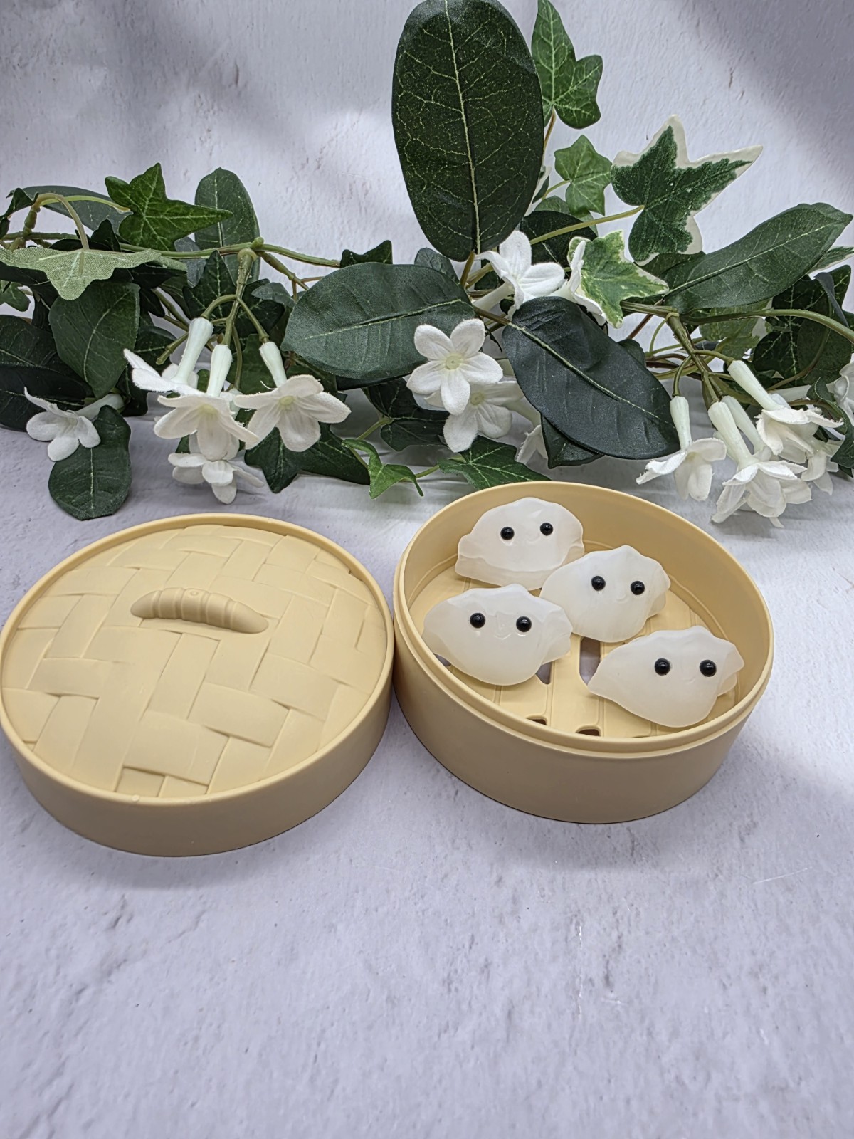 Clear Quartz Mini Dumplings, Kawaii Crystal Foodie Decor, Cute Stone Potsticker 