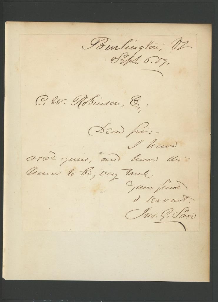 JOHN GODFREY SAXE (1816-1887) signed handwritten letter | Poet - autograph