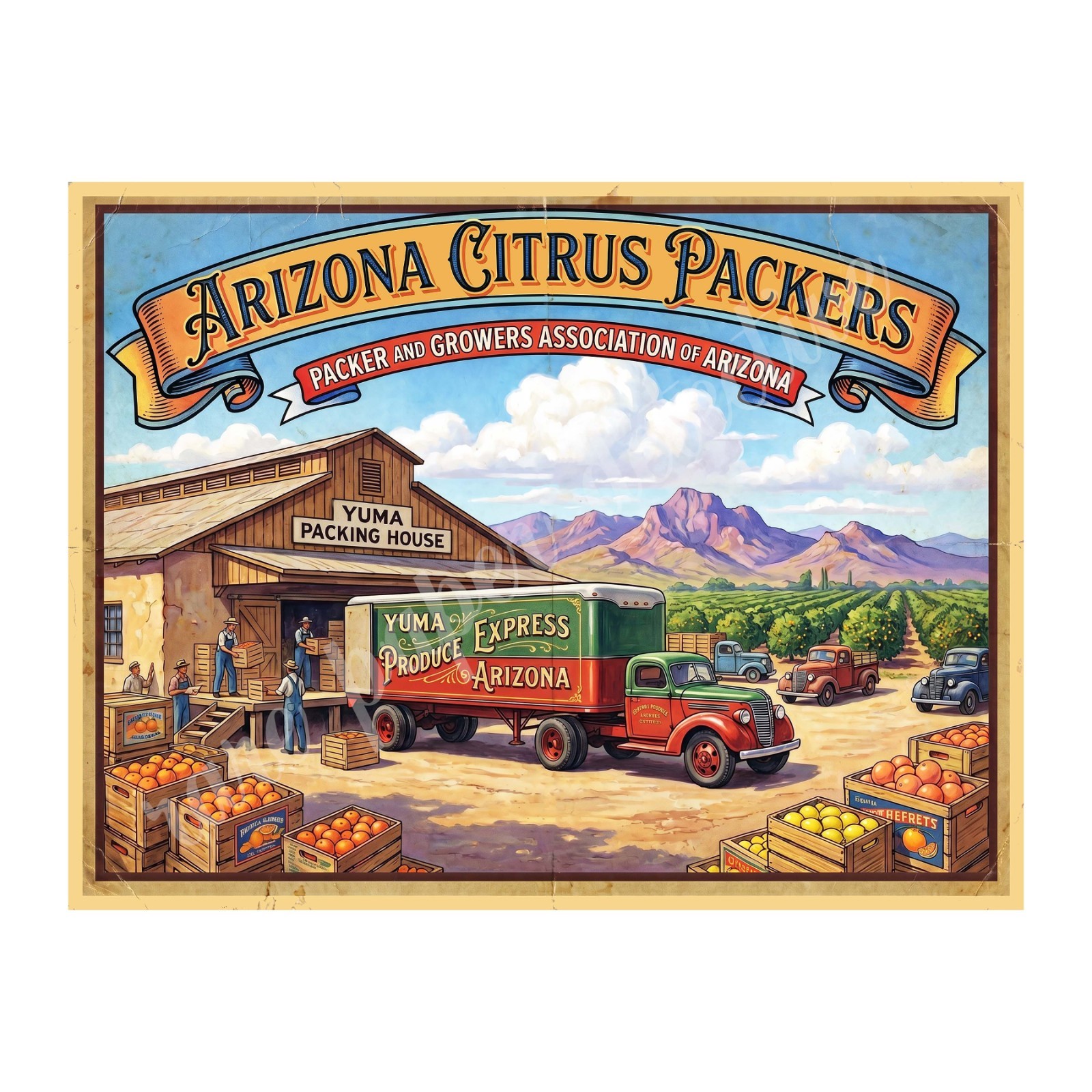 Yuma Arizona Citrus Packers 1950s Retro Style Fruit Crate Label 10.5