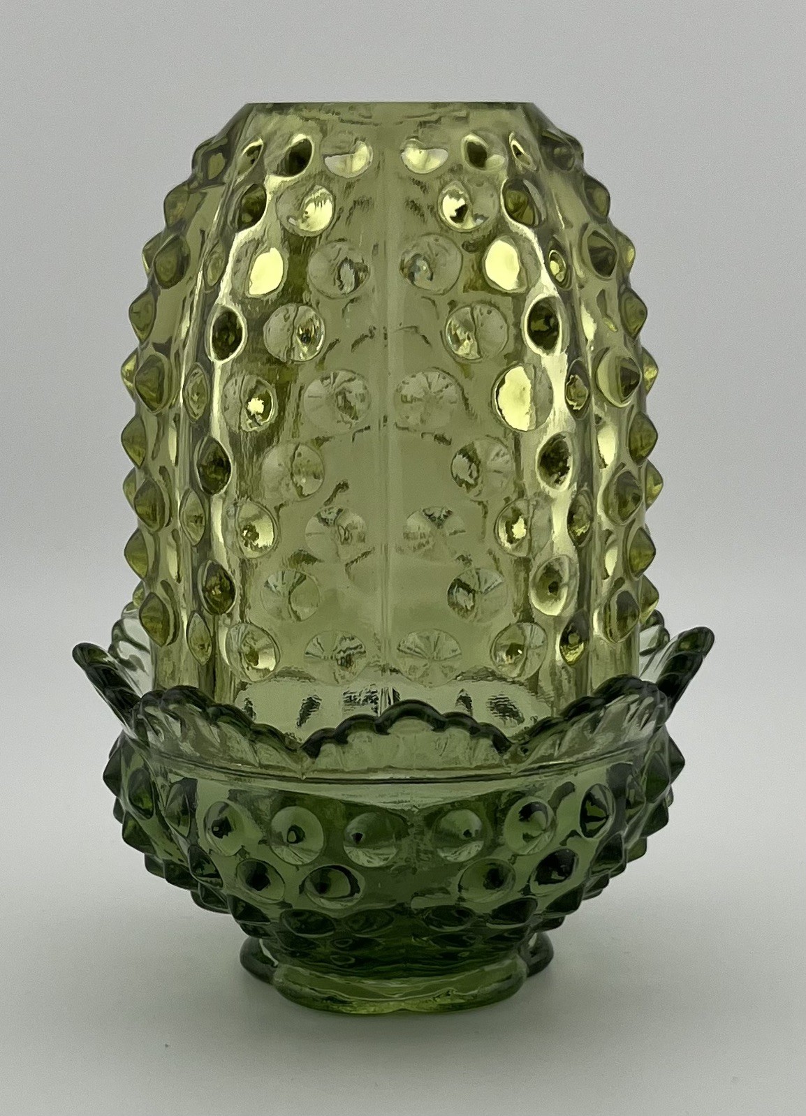 Vintage Fenton Green Glass Hobnail Fairy Lamp