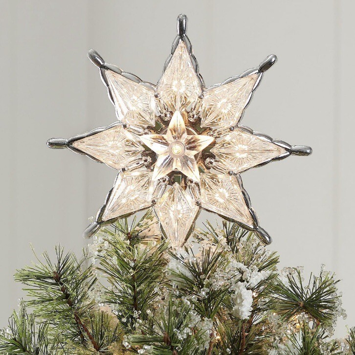 Light Up Silver-Trim Retro Clear 8-Point Star Christmas Tree Topper 8\