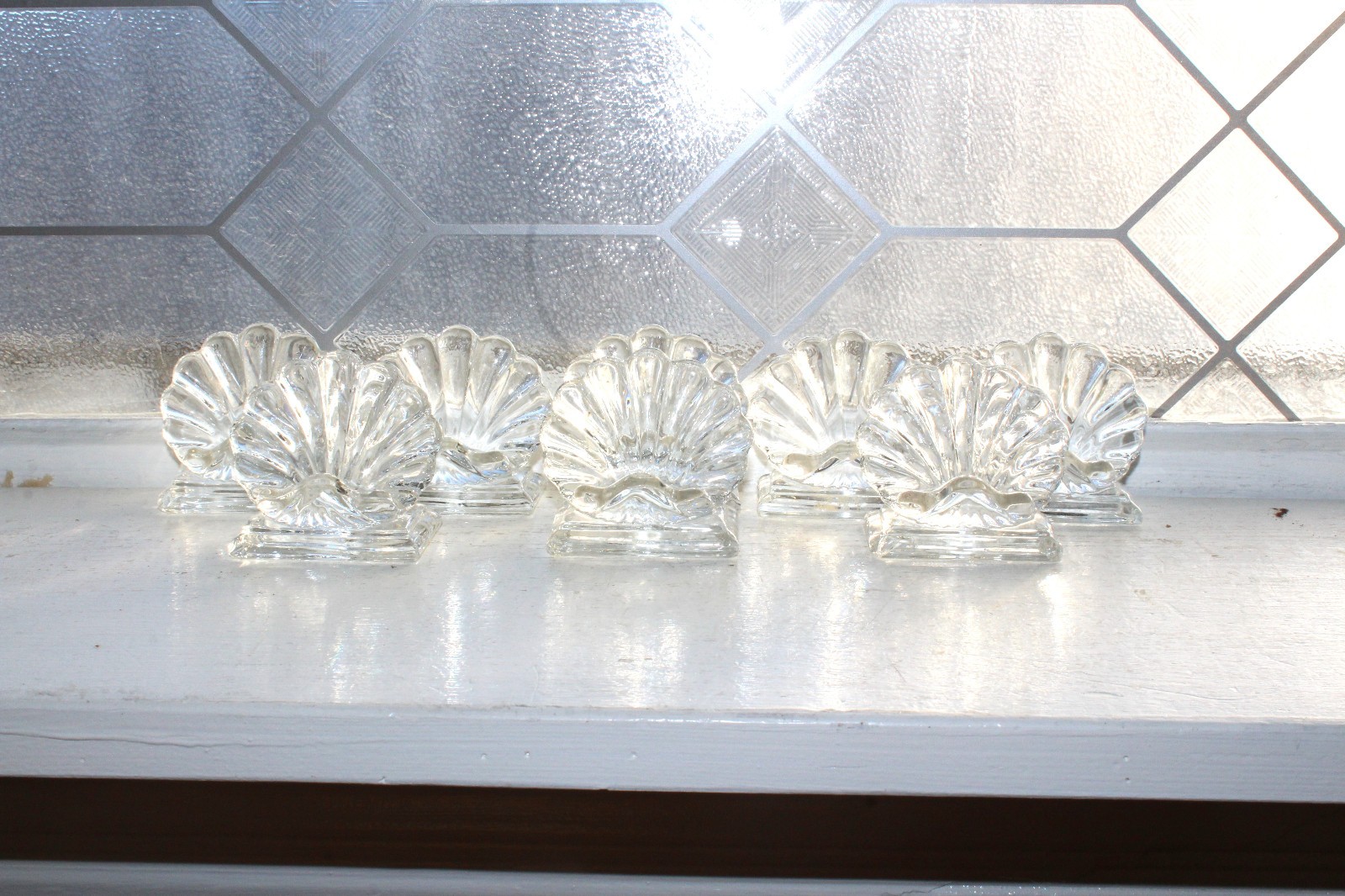 8 Vintage Baccarat Crystal Bambous Shell Place Card Holders