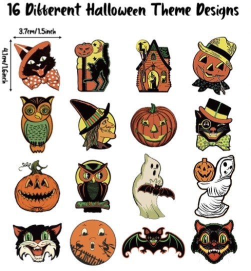 *HALLOWEEN* Vintage Reproduced Images:  100 LARGE Stickers: 16 Designs