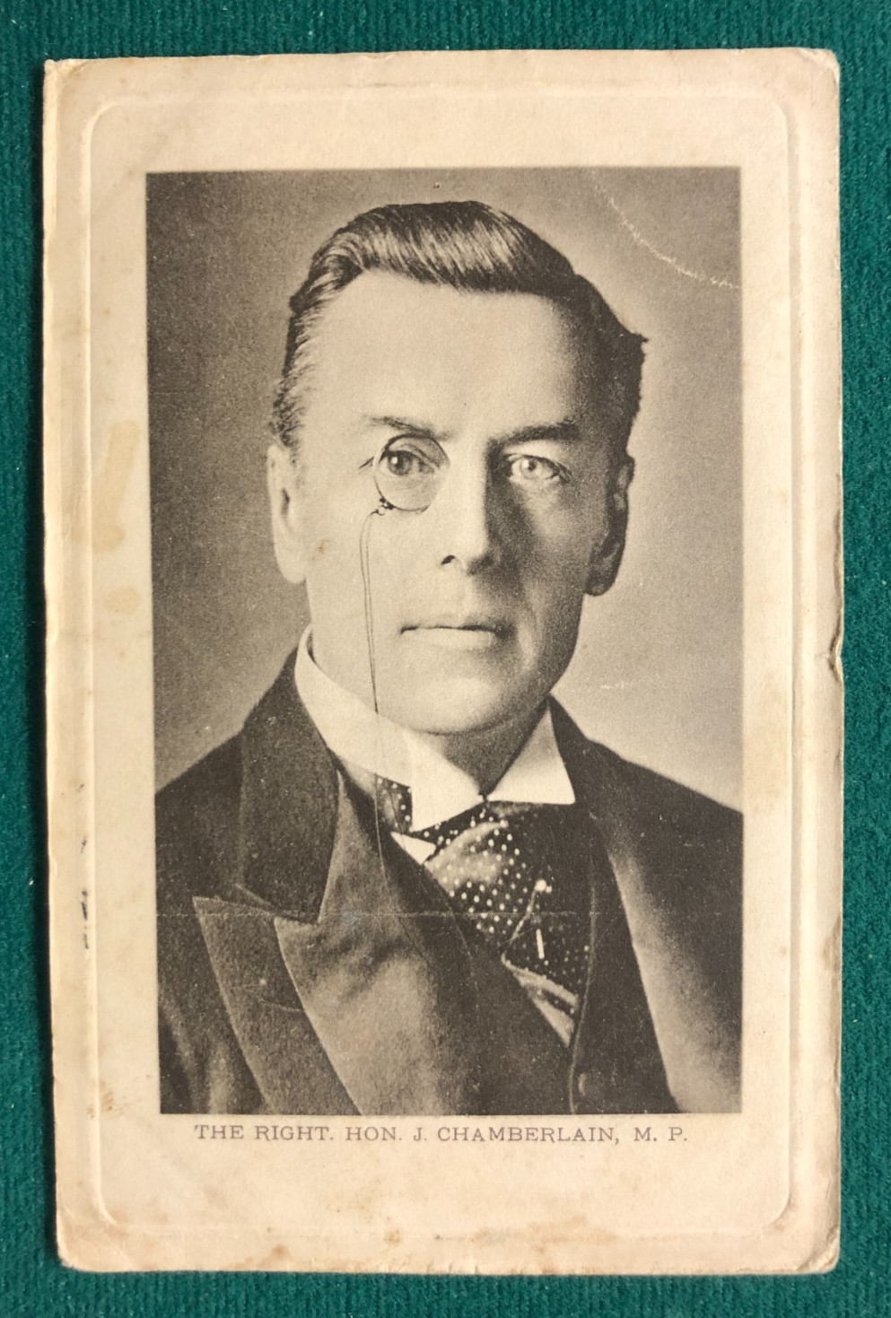 Joseph Chamberlain MP Portrait RPPC – Wrench Series No. 3882 – 1908 Postmark