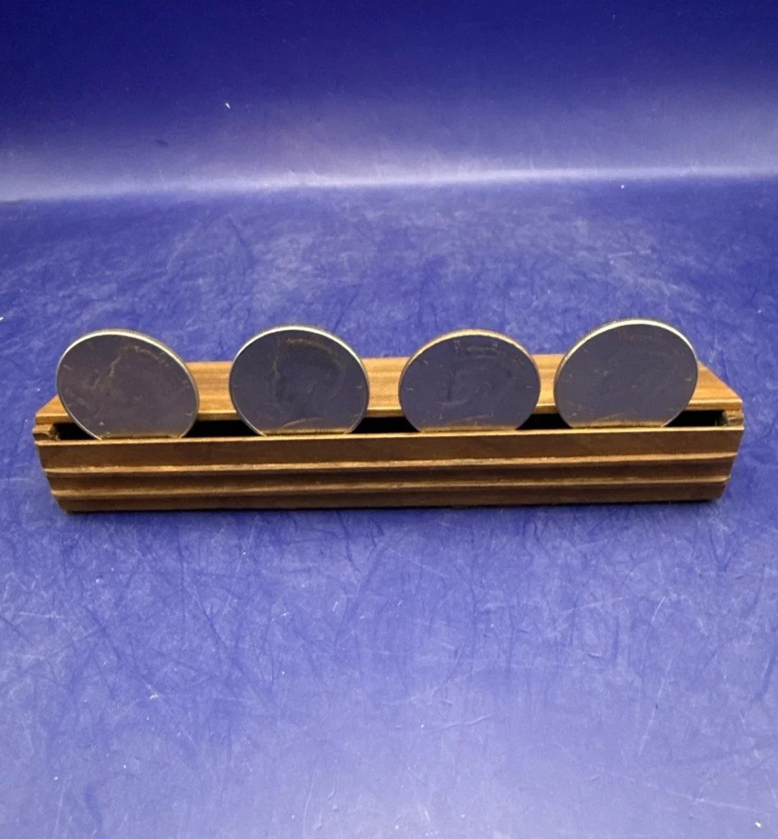 Ultra-Rare Handcrafted Wooden Coin Stand by Clarence Miller (Retro Antique Flat