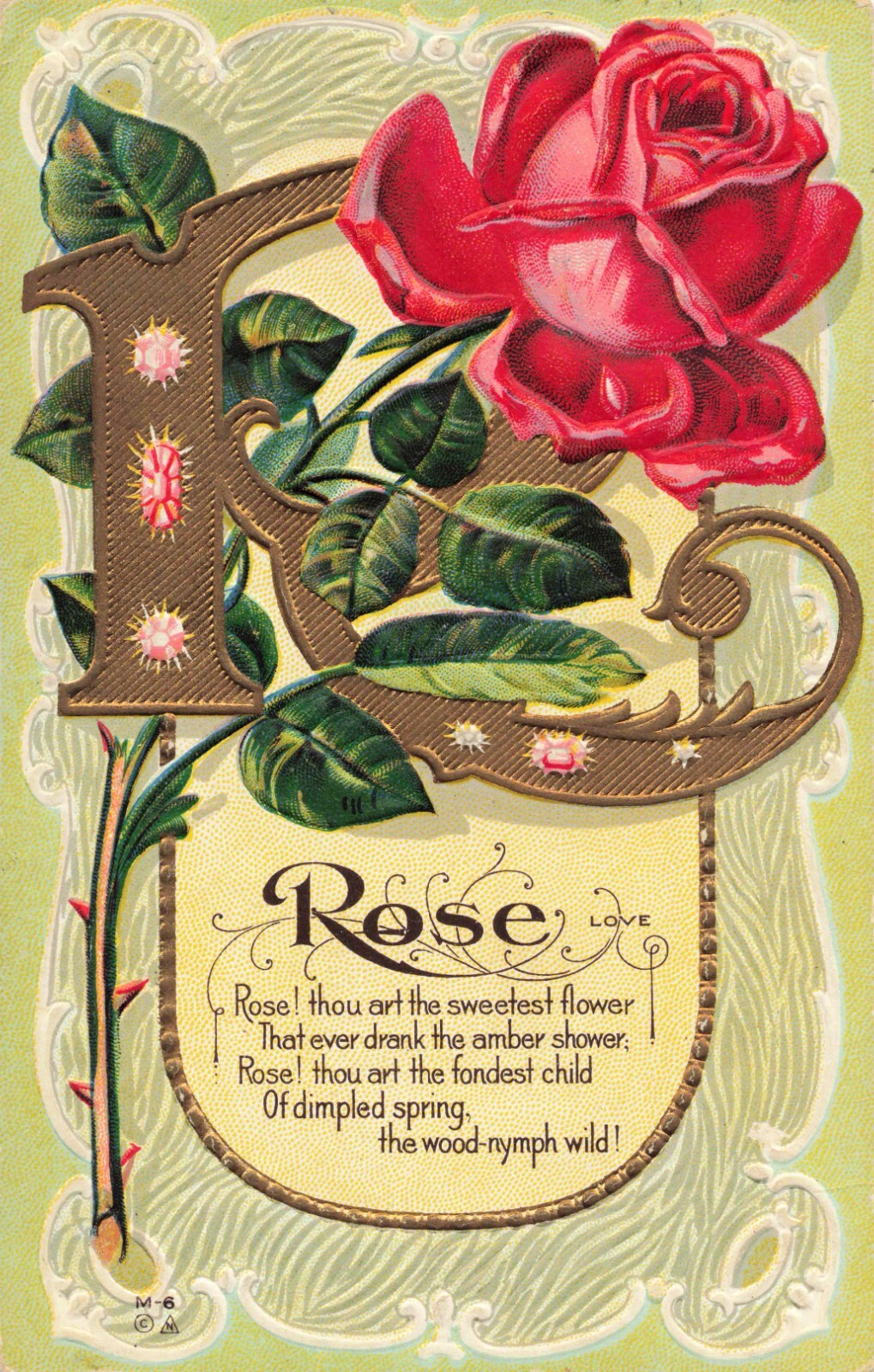 Antique c1910 Postcard Lovers Couple Romance Rose Embossed (42)