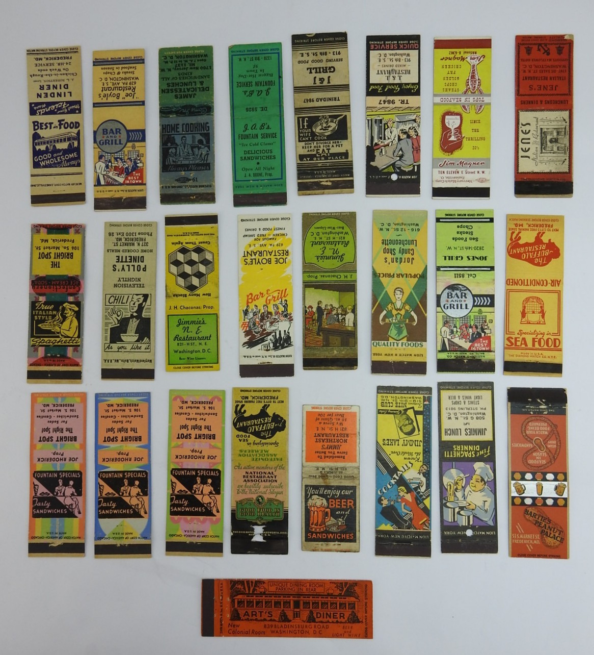 Vintage Restaurant Matchbook Covers Lot of 25 Washington DC Maryland Advertisin