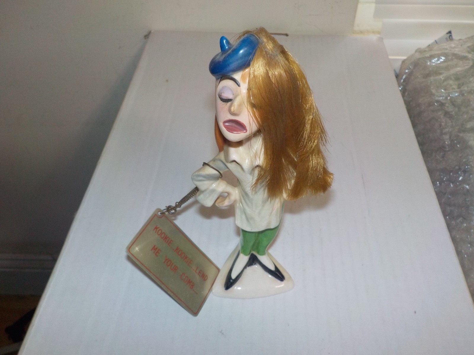 Vintage 1960s Kreiss Ceramics BeatChick Figure w/ Metal Tag 