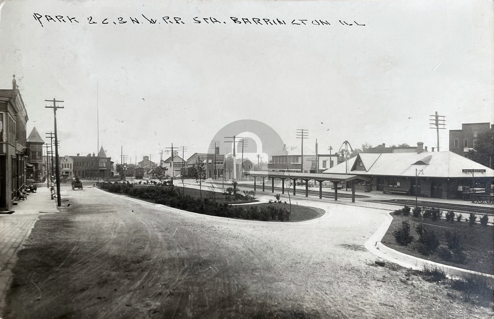 CNW Rail Station Train Depot Barrington IL Illinois RPPC Photo Postcard COPY