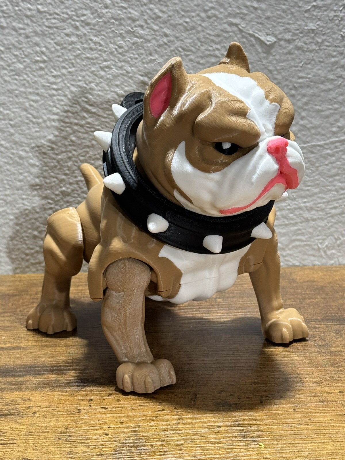 Realistic Articulated American Bulldog Figurine with Spiked Collar 6.5 Inch