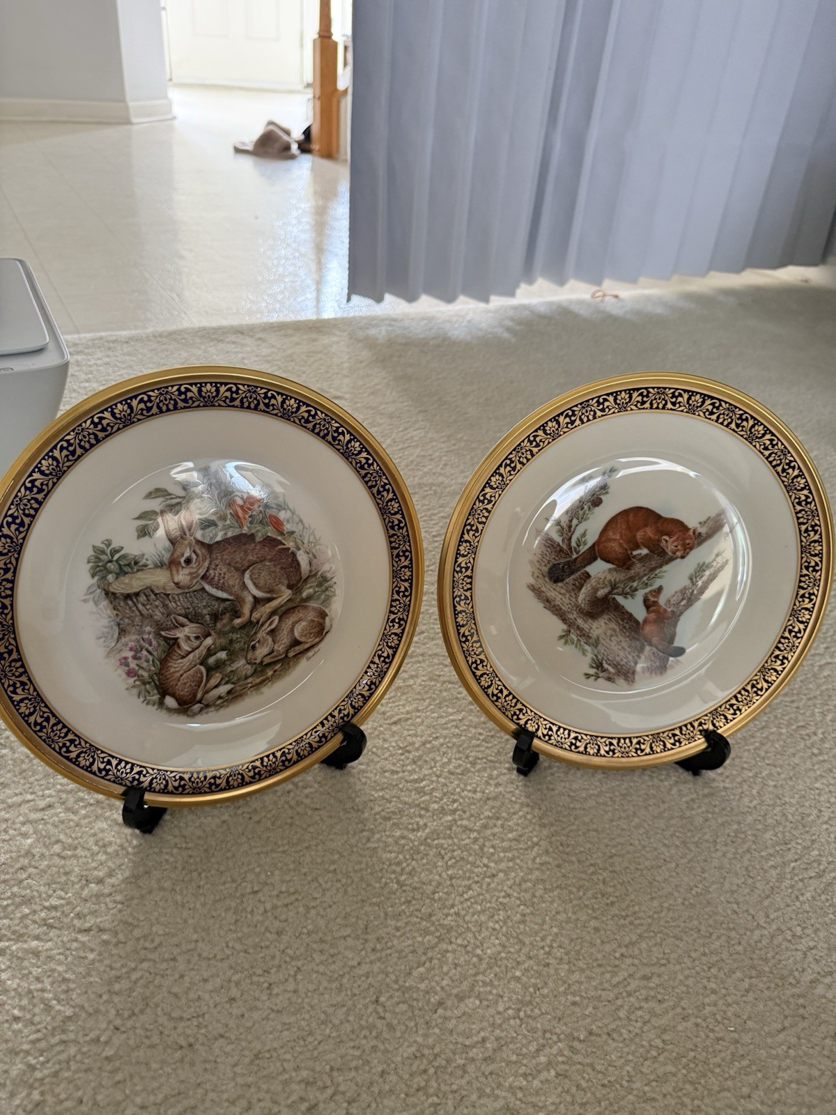 Vintage Lenox Woodland Wildlife Plate Set – 1975 Cottontail Rabbits, 1981 Marten