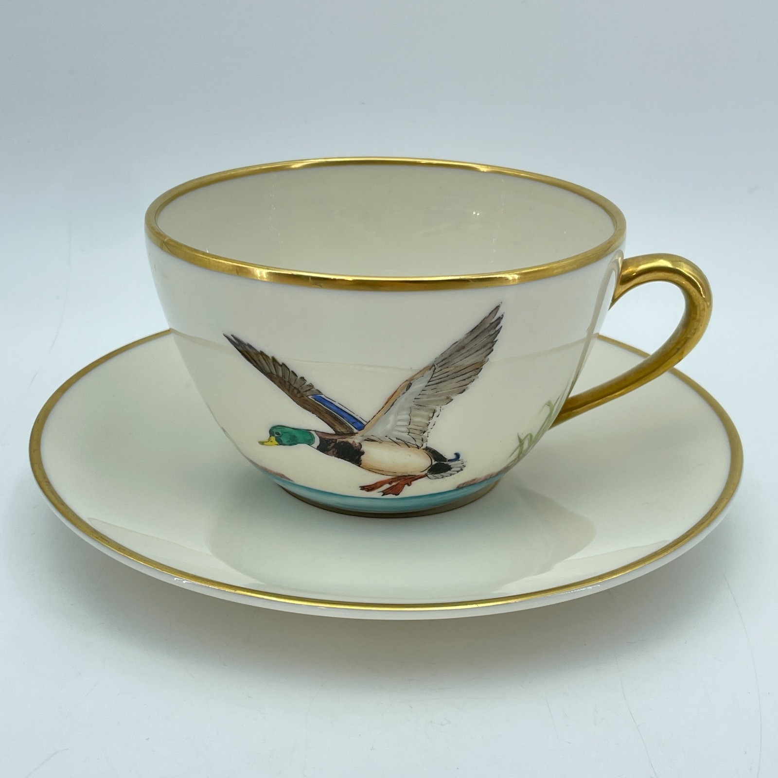 ABERCROMBIE & FITCH Andover China Mallard Cup Saucer Gold Trim Lodge 8in